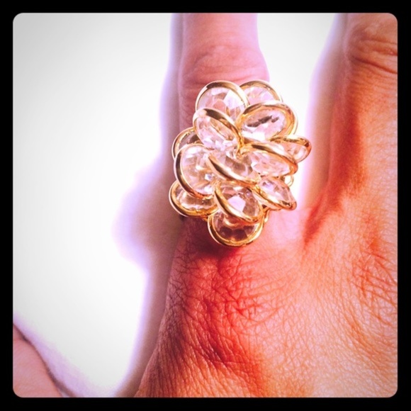 ADJUSTABLE Flower Crystal Ring Gold Accented - Picture 5 of 8